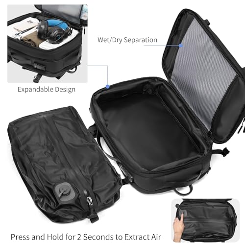 Vacuum laptop bag Compression Backpack Expandable, TSA-Approved Carry-On Water-Resistant Design for Travel with air pump (Built in pump, Large) - color: Built in Pump