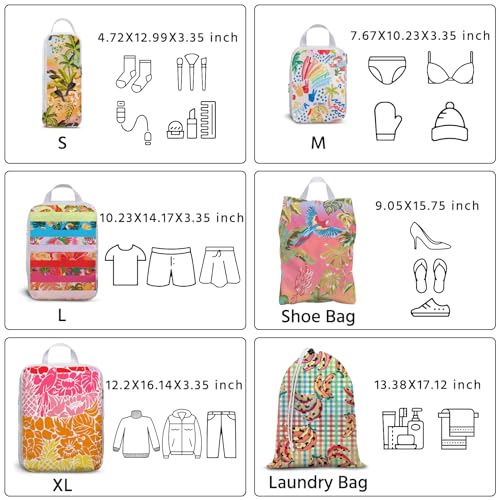 6 Pcs Compression Packing Cubes Waterproof Suitcase Travel Bag Luggage Backpack Organizer Travel Cubes for Packing-Tropical Banana - color: Tropical Banana