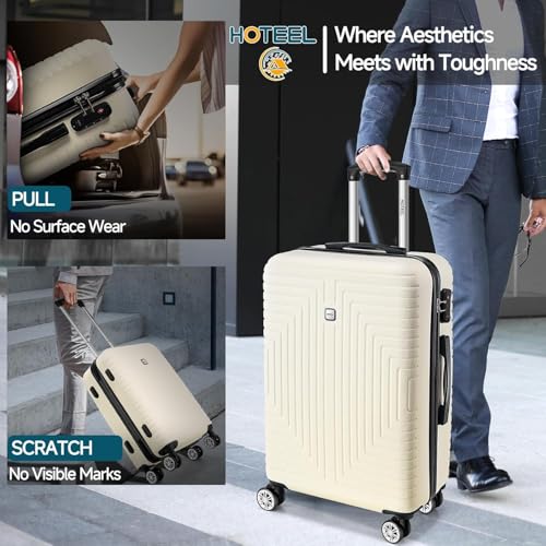 Hoteel Luggage Sets 5 Piece, 4-Year Warranty, Durable Suitcase Set with Spinner Wheels, 100% PC Hard Shell Lightweight Luggage with TSA Lock, Large Checked Travel Suitcases, Beige(20/24/28/DB/TB) - color: Beige, size: 20/24/28/TB/（DB/BP）