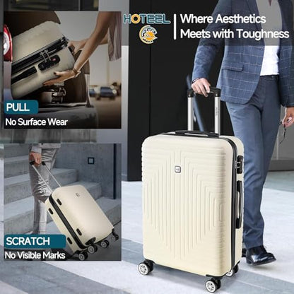Hoteel Luggage Sets 5 Piece, 4-Year Warranty, Durable Suitcase Set with Spinner Wheels, 100% PC Hard Shell Lightweight Luggage with TSA Lock, Large Checked Travel Suitcases, Beige(20/24/28/DB/TB) - color: Beige, size: 20/24/28/TB/（DB/BP）