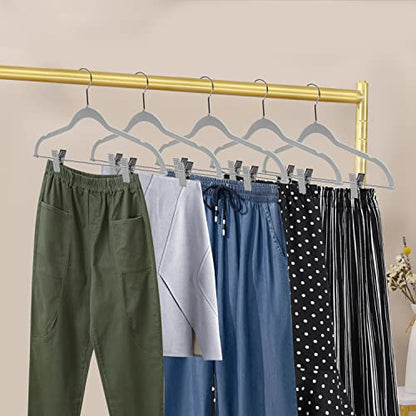 Quality Plastic 20-Pack Non Velvet Non-Flocked Thin Compact Coat Hangers with Metal Clips for Skirts Pants Blouses 360° Swivel Hook (Gray, 20) - color: Gray