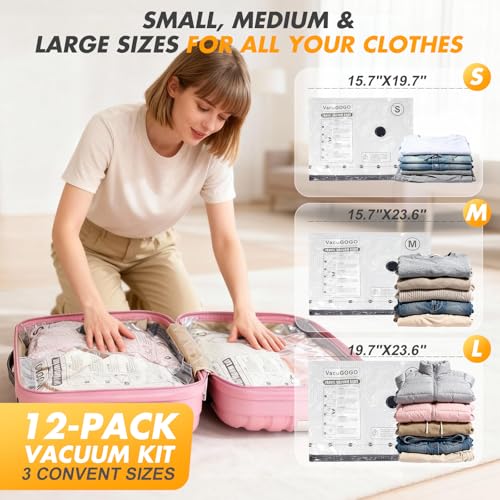 Travel Vacuum Storage Bags with Pump, Carry-on Luggage Compression Bags + Portable Electric Pump, 80% Space Saver for Clothes, Vacuum Seal Bags for Clothing Packing Travel, Pack of 9 - size: 9 Combo Bags + Electric Pump