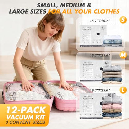 Travel Vacuum Storage Bags with Pump, Carry-on Luggage Compression Bags + Portable Electric Pump, 80% Space Saver for Clothes, Vacuum Seal Bags for Clothing Packing Travel, Pack of 9 - size: 9 Combo Bags + Electric Pump