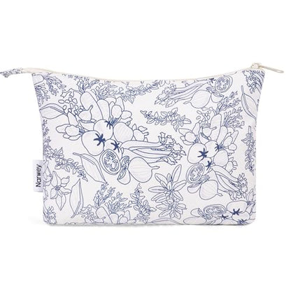 Narwey Small Makeup Bag for Purse Travel Makeup Pouch Cosmetic Bag Zipper Pouch Bags for Women (Navy Blue Flower) - color: Navy Blue Flower