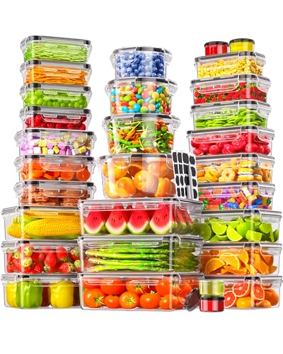 60 PCS Food Storage Containers with Lids Airtight, (30 Lids & 30 Containers) Leak proof Containers Set for Kitchen, Meal Prep, BPA-Free, PVC-Free Plastic, Microwave/Dishwasher Safe, Extra Labels & Pen - color: 60 PCS