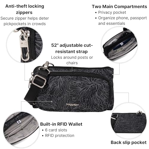Baggallini Classic Anti-Theft Mini Wallet Crossbody - color: Midnight Blossom