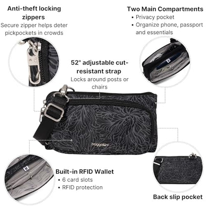 Baggallini Classic Anti-Theft Mini Wallet Crossbody - color: Midnight Blossom
