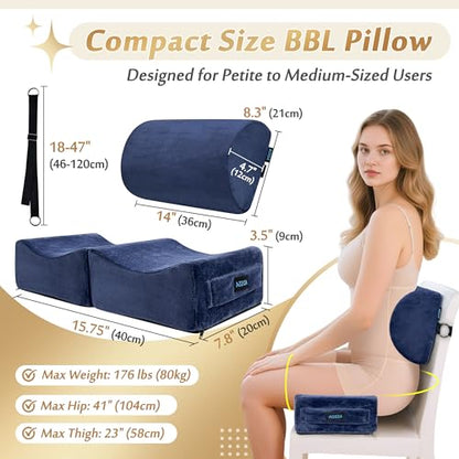 AOSSA BBL Pillow After Surgery for Sitting, Driving - Brazilian Butt Lift Seat Cushion & Back Support Set, Foldable Booty Pillow for Car, Travel, Office - Post Surgery Lipo Recovery Supplies (Blue)