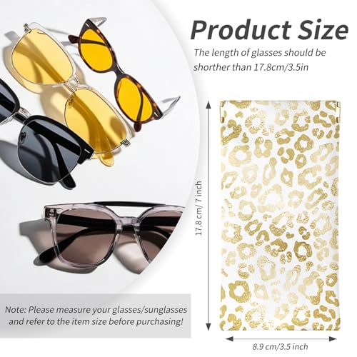 Glasses Case Soft, Eyeglass Cases for Women Portable Squeeze Top PU Leather 2 Pack Glasses Pouch with Cleaning Cloth - color: 2pcs Pink Leopard+gold Leopard