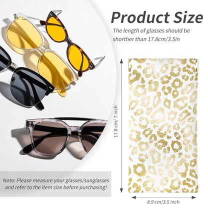 Glasses Case Soft, Eyeglass Cases for Women Portable Squeeze Top PU Leather 2 Pack Glasses Pouch with Cleaning Cloth - color: 2pcs Pink Leopard+gold Leopard