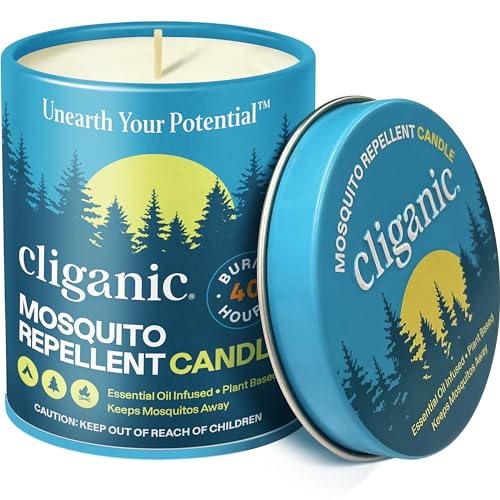Cliganic Mosquito Repellent Candle (9oz) | Citronella, DEET Free, Essential Oil Infused for Outdoor, Camping | Burns 40 Hours - size: 9 Ounce (Pack of 1)
