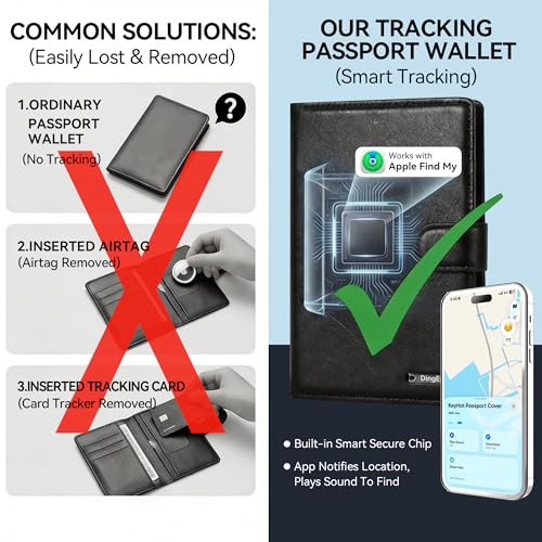 Passport Holder for Travel, RFID Blocking Card Wallet, Apple MFi Certified Smart Passport Cover Works with Find My, Rechargeable Travel Wallet with Lanyard, PU Leather, Black - color: Black, size: Find My-A
