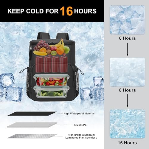 Backpack Cooler for Men and Women Insulated Waterproof Soft Lightweight Cooler Bag Leakproof 30 Cans Travel Camping Picnic Beach - color: Black, size: 30 Cans