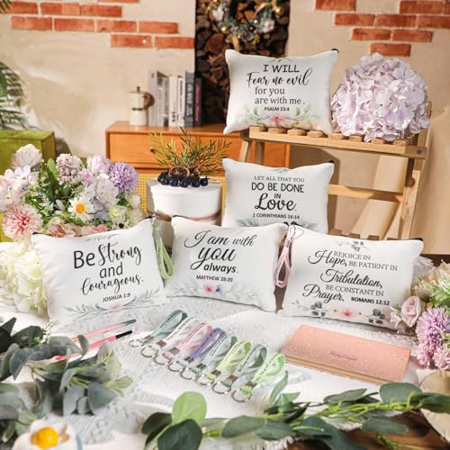 Panelee 48 Pcs Christian Cosmetic Bags Bulk for Women Bible Verse Makeup Bags Inspirational Keychains Christian Appreciation Gifts Religious Canvas Pouches with Zipper for Women Church Gift - style: Bible Style