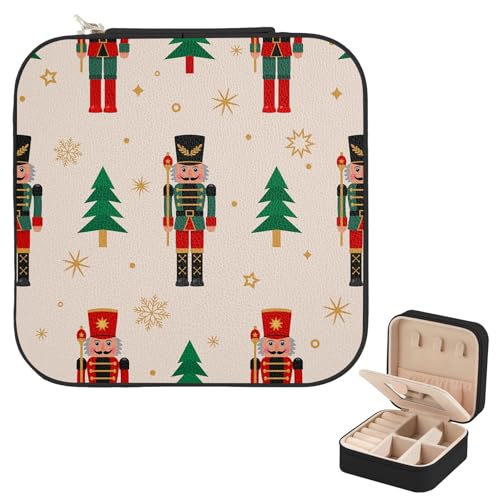 Travel Jewelry Case Portable PU Leather Mini Jewelry Travel Case Small Jewelry Box Earring Holder Organizer Storage for Earrings Necklaces Gift (Christmas Nutcracker) - color: Christmas Nutcracker