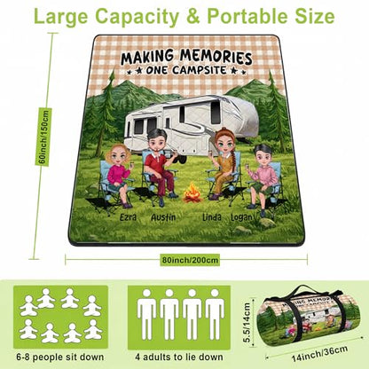 Personalized Waterproof Sandproof Beach Blanket 80''x80'', 3-Layer Foldable Picnic Blanket with Carry Strap, Camping Travel Outdoor Mat for Beach Park Hiking (Family Camping) - color: Family Camping