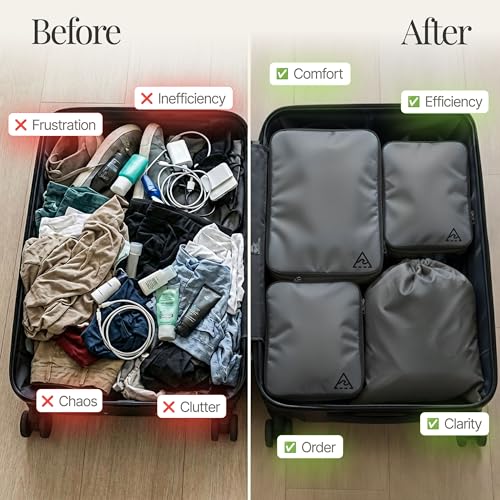Well Traveled 8 pcs Compression Packing Bags Cubes Set with HybridMax Double-Capacity Design - Packing Cubes for Travel Compression to Maximize Limited Luggage Space, Grey - color: Grey, size: 8-piece