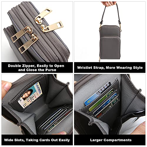 Crossbody Cellphone Purse Women Touch Screen Bag RFID Blocking Wallet Handbag Shoulder Strap - color: Grey-medium, size: Small