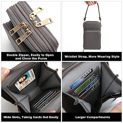 Crossbody Cellphone Purse Women Touch Screen Bag RFID Blocking Wallet Handbag Shoulder Strap - color: Grey-medium, size: Small