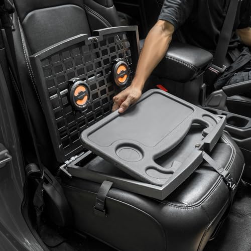Front Seat Organizer – MOLLE Panel Car Seat Organizer with Steering Wheel Tray Cup Holder, Car Trays for Eating, Heavy-Duty MOLLE Panels for Vehicles