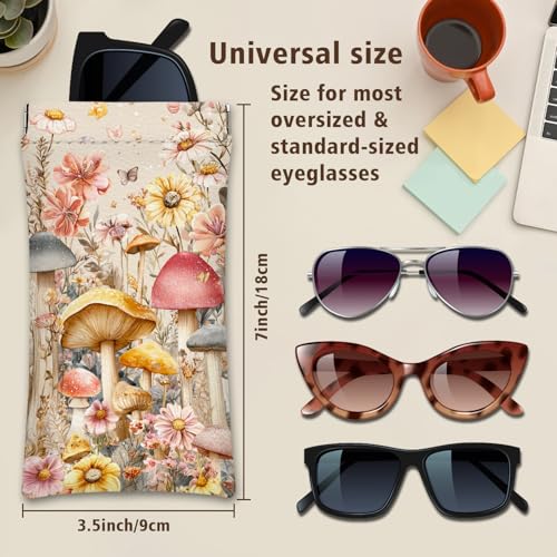 Eyeglasses Sunglasses Case PU Soft Squeeze Top Glasses Pouch for Women Student,Floral Pattern Portable Anti Scratch - color: Pink-mushroom02