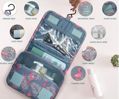 L & FY Hanging Travel Toiletry Bag Women's Cosmetic Organizer Makeup Pouch Men's Shaving Kits With Handle (Pink Flamingo) - color: Pink Flamingo, size: Compact Size