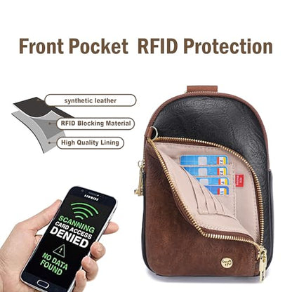 INICAT RFID Blocking Sling Bag, Anti Theft Crossbody Bag for Women Compact Travel Purses Leather - color: Black Brown