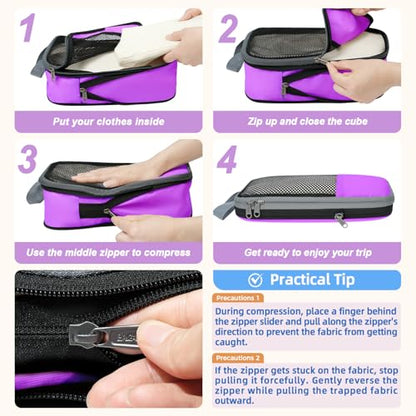 BAGAIL 4 Set/6 Set/8 Set Compression Packing Cubes Travel Accessories Expandable Packing Organizers(Purple HalfMesh 6 Set) - color: 6-Purple, style: Half Mesh