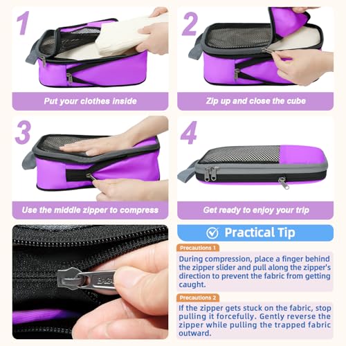 BAGAIL 4 Set/6 Set/8 Set Compression Packing Cubes Travel Accessories Expandable Packing Organizers(Purple HalfMesh 6 Set) - color: 6-Purple, style: Half Mesh