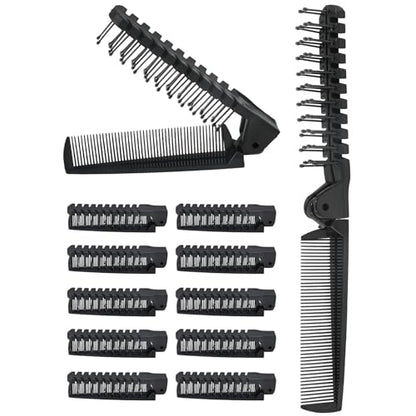 12 PCS Travel Foldable Brush Comb, Plastic Folding Hair Comb, Double Headed Hair Brush Hairdressing Tools for Men Women (Black) - size: 12 PCS