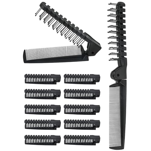 12 PCS Travel Foldable Brush Comb, Plastic Folding Hair Comb, Double Headed Hair Brush Hairdressing Tools for Men Women (Black) - size: 12 PCS