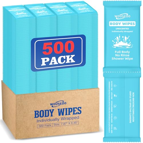 500 Pcs Ultra Thick Soft Large Body Wipes Individually Wrapped(7.87" x 9.45"),Shower Wipes for Adults Bathing No Rinse,Personal Cleansing Wipes for Travel Gym,Bulk Deodorant for Homeless(Blue) - color: Blue, size: 1 Count (Pack of 500)