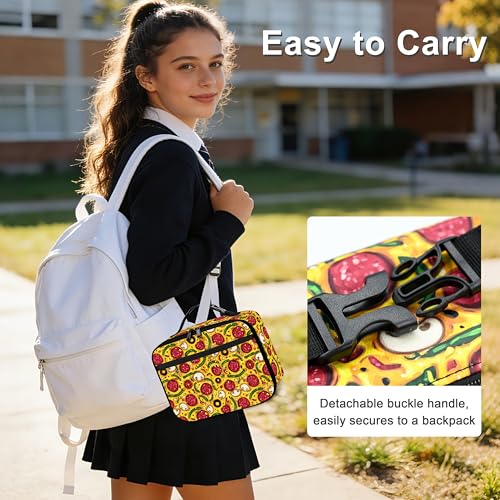 Pizza Lunch Bag Insulated Reusable Lunch Box Cooler Thermal Tote Bag For Teenage Boys Girls School Beach - color: Pizza