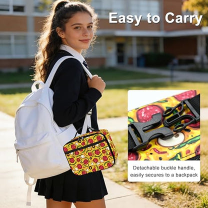 Pizza Lunch Bag Insulated Reusable Lunch Box Cooler Thermal Tote Bag For Teenage Boys Girls School Beach - color: Pizza
