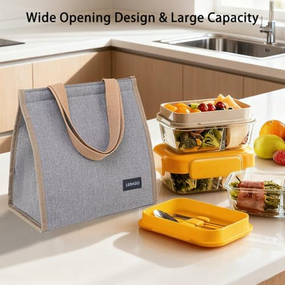 Insulated Lunch Bag for Work, 10.2"x5.9"x10.2" Oxford Waterproof Striped Canvas Tote Bag - color: Grey