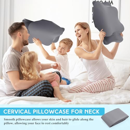 Hahafelt Cooling Cervical Neck Pillowcase Cover (Only Pillow Case) Ergonomic Pillowcase with Zipper Breathable Contour Pillow Cover for Side Back Stomach Sleepers(Dark Gray,Queen Size) - color: Dark Gray, size: Queen