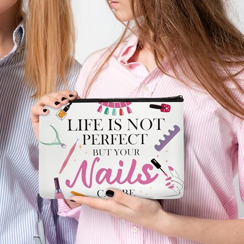Nail Tech Makeup Bag with Keychain, Nail Technician Gifts for Women, Waterproof Cosmetic Pouch Organizer for Manicurist Appreciation, Birthday, Graduation & Christmas - color: Nail Tech