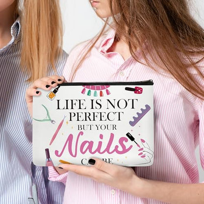 Nail Tech Makeup Bag with Keychain, Nail Technician Gifts for Women, Waterproof Cosmetic Pouch Organizer for Manicurist Appreciation, Birthday, Graduation & Christmas - color: Nail Tech