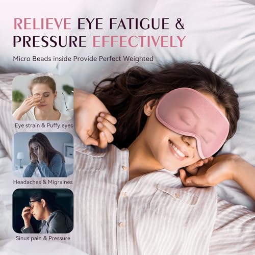 Weighted Eye Mask - 3D Contoured Sleep Masks for Women Men, Blackout Sleeping Eye Mask for Travel, Meditation, Airplane, Memory Foam, Adjustable Strap Pink Black - color: Black Pink