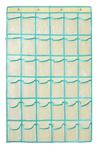 NIMES Hanging Closet Underwear Sock Jewelry Storage Over The Door Classroom Cell Phone Calculator Organizer 36 Clear Pockets (Beige) - color: Beige