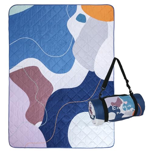 Exclusivo Mezcla Extra Large Waterproof Picnic Blankets 3 Layer, Sandproof and Foldable Outdoor Blanket for Beach Camping, Park and Travel - color: Abstract Blue