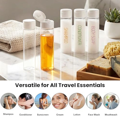 Cosywell Travel Bottles for Toiletries 5 Pack 3.4oz Pre-Printed Travel Size Containers TSA Approved Toiletry Bottles Wide Mouth Leak Proof Squeeze Bottle for Lotion Toothpaste(Clear) - style: B-3.4oz-Clear-3label2blank