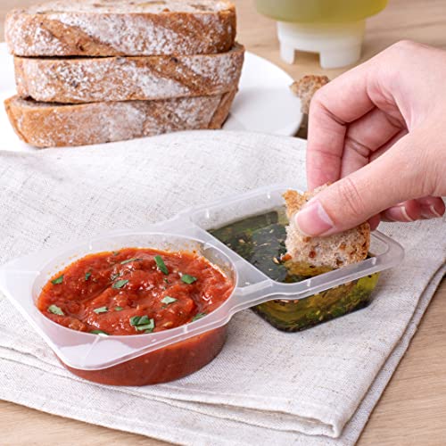Futura 5 Ounce Snack Containers, 100 Microwavable Sauce Containers - 2 Compartments, Hinged Lid, Clear Plastic Portion Cups, For Condiments Or Dips - Restaurantware - size: 5 oz