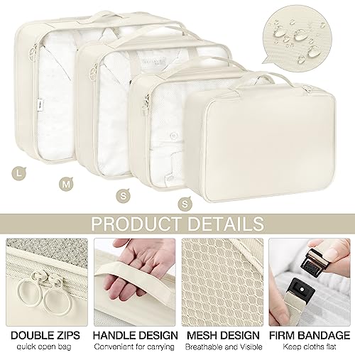 KPX 8 Set Packing Cubes for Travel, Luggage Packing Organizers Accessories Large Toiletries Bag for Clothes Shoes Cosmetics (Beige) - color: 8Set-Beige