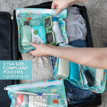Bumkins - Waterproof Wet Bag & Clear Travel Bags - For Beach, Baby, Travel, Swim Suit, Cloth Diapers, Pump Parts, Pool, Gym, Toiletries - Reusable & Easy to Clean - Ocean Life Blue - 4 Pack - color: B1 Ocean Life