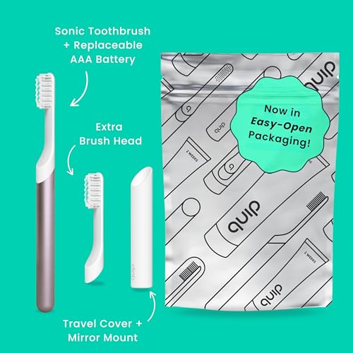 Quip Metal Sonic Electric Toothbrush for Adults - Time Travel & Soft Bristles with Travel Case & Replacement Brush Head - 3 Month Battery Life, Dusk Plum - color: Dusk Plum