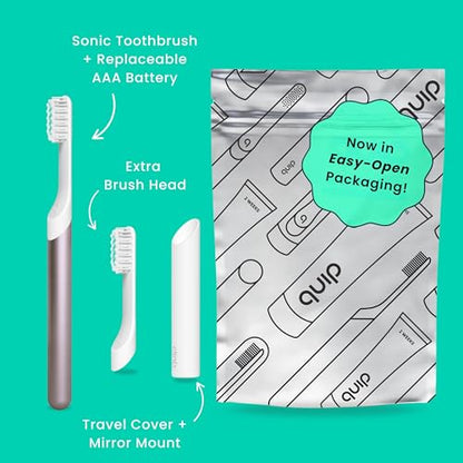 Quip Metal Sonic Electric Toothbrush for Adults - Time Travel & Soft Bristles with Travel Case & Replacement Brush Head - 3 Month Battery Life, Dusk Plum - color: Dusk Plum