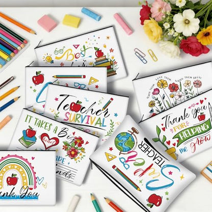 30 Pcs Teacher Appreciation Gifts Bulk Makeup Bag for Teacher Colorful Canvas Makeup Bags Reusable Women Cosmetic Pouch for Appreciation Birthday Gifts - style: Teacher