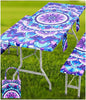 Picnic Table Cover with Bench Covers Vinyl Elastic Edges Fitted Rectangle Tables Seat Waterproof 3-Piece 96X30in Set Outdoor Rectangular Folding Backing Tablecloth Camping Over Size Mandala - color: Purple Mandala, size: 96in