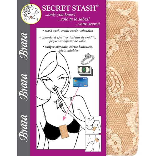 Braza Secret Stash - Lace Bra Travel Pocket Pouch - Beige, One Size